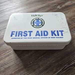 BNSF Railway Metal First Aid Kit empty/Box only. Older style 8"x5"